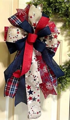 10" LABOR DAY VETERANS DAY MEMORIAL DAY JULY 4th PATRIOTIC BOW  # 240 rb - Image 1 of 4