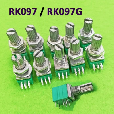 RK097G Dual Potentiometers 15mm Shaft Horizontal 5K 20K 50K 100K Value PCB Mount - Image 1 of 4