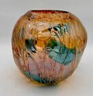 Vase bol vintage lourd en verre irisé de Murano vase spaghetti tourbillonnant rare 12"