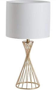 Modern Desk Lamp Gold Hollow Out Base Side Table Lamp with White Fabric Shade Sm