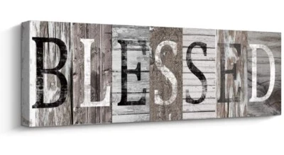 Blessed Canvas Wood Home Wall Art Print Decor Any Room 6x17” Wide Rustic Vintage - Image 1 of 4