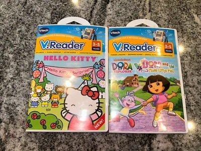 VTECH V.Reader Dora & the Three Little Pigs Hello Kitty 2 Games Software - Image 1 of 4