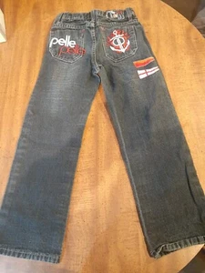 Pelle Pelle Embroidered Red Stitch Hip-Hop Rap Blue Denim Jeans Boy’s 7 Y2K Adj - Picture 1 of 7