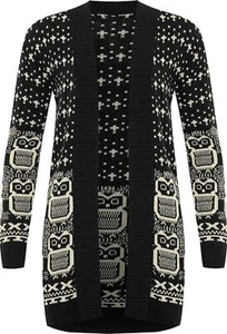 Womens Owl Print Pattern Long Sleeve Open Top Ladies Knitted Cardigan - Picture 1 of 2