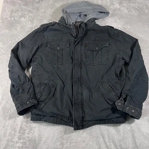 Levi's Sherpa Lined Trucker Military Jacket Mens XXL Full Zip Hooded - Picture 1 of 9