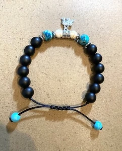 Men’s Bracelets Black Ónix White Turquoise and Imperial Jasper 10 MM Adjustable. - Picture 1 of 5