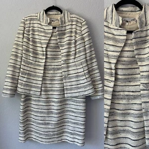 Kay Unger NY Dress Blazer Set Women's 8 Cream Stripe Cotton Blend Office Career - Picture 1 of 19