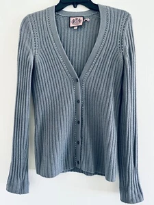 Juicy Couture Rhinestone Trimmed Button-Down Wool-Cashmere Cardigan, Gray, S - Picture 1 of 3
