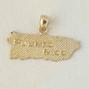 14k Oro Amarillo Puerto Rico Isla Colgante / Dije, Hecho En Eeuu - Imagen 1 de 4