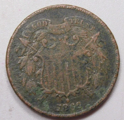 1869 US 2¢ Two Cent Piece -VF but Corroded- - Image 1 of 4