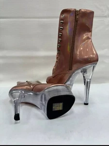 Botas Pleaser Aspire para mujer cremallera/encaje tacón transparente holograma dorado rosa/transparente 7 - Imagen 1 de 7