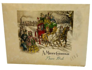 Vintage 30er Jahre Weihnachtskarte Lithographie Ephemera - A Merry Christmas - Bild 1 von 6