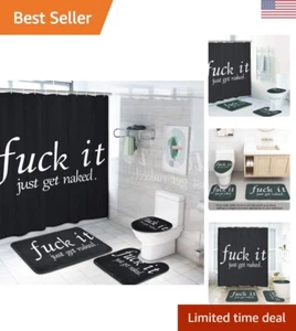 Funny Quotes Shower Curtain Set with Non-Slip Rugs, Toilet Lid Cover & Bath Mat - Picture 1 of 9