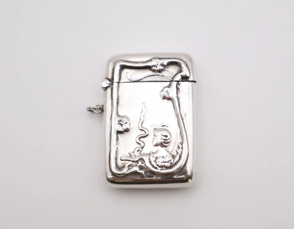 Vintage Sterling Silver Art Nouveau Style Vesta Case Stamped 925 — 第 1/4 张图片