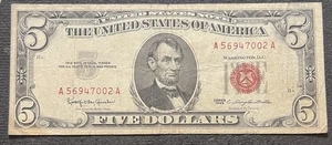 SERIES OF 1963 RED SEAL UNITED STATES NOTE A56947002A CIRCULATED - Picture 1 of 2