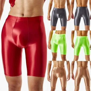 Men Glossy Quick Dry Compression Shorts Tight Underwear Workout Shorts Fittness - Picture 1 of 26