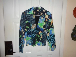 Jacke Blazer schwarz rosa blau Blumen Pailletten wie Akzente Größe Extra Small - Bild 1 von 2
