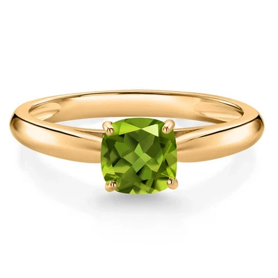 925 Silver Yellow Gold Plated 0.62 Ct Cushion Peridot Solitaire Engagement Ring - Image 1 of 4