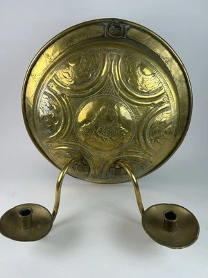 Rare 1800s Antique Brass Repoussé Wall Sconce – 21” Baroque Rococo Candle Holder - Image 1 of 4