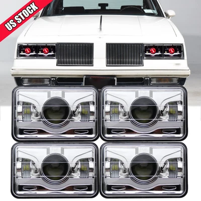 4PCS 4x6" LED Headlights Hi/Lo Beam DRL For 1976-1988 Oldsmobile Cutlass Supreme - Image 1 of 4