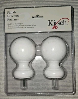 NUEVO 2 (Dos) KIRSCH Blanco Madera 1 3/8” Bola Cortina Barra Acabado Foto 1 de 2