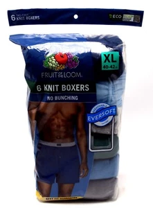 6 Boxer in maglia blu grigio verde XL 40-42 pollici Fruit Of The Loom EG 102-107 CM - Foto 1 di 6