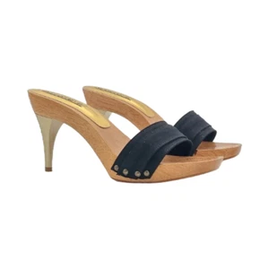 ZOCCOLI IN LEGNO CON TACCO 9 CM - FASCIA NERA - GL0401 NERO - Foto 1 di 4