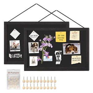 Bulletin Board Pin Board 16 "x11 " Black Linen Cork Boards for Walls Wood Fra... - Picture 1 of 6