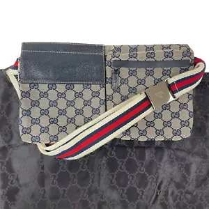 Gucci GG Sherry Fanny Pack Bum Bag Canvas Navy Authentic 12557 - Picture 1 of 24