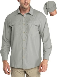 33,000ft Men's Long Sleeve Sun Protection Shirt UPF 50+ UV Quick Dry (M), Gray - Picture 1 of 10