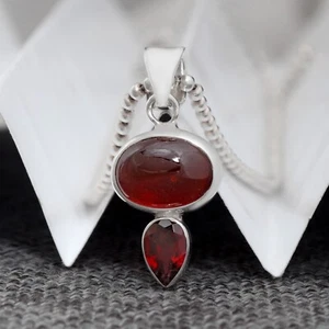Natural Hessonite & Garnet 925 Sterling Silver Pendant Women Jewelry Gift - Picture 1 of 6