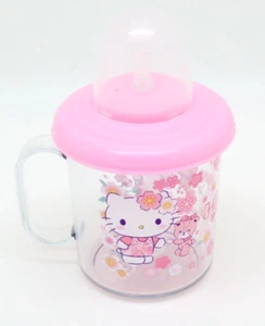 Hello Kitty Baby Mug Straw Cup with Handle Lid Flowers OSK Japanese Import - Foto 1 di 2