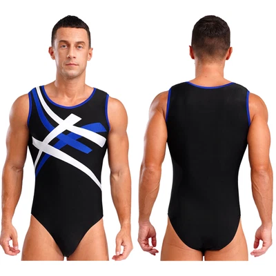 US~ Men's Sleeveless Tank Bodysuit Gymnastics Athletic Leotard Wrestling Singlet - Image 1 of 4