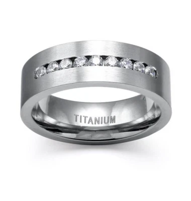 US SELLER SIZE 8 Fashion GEM CHIP Stainless Steel Titanium Wedding Band Ring - Image 1 of 2