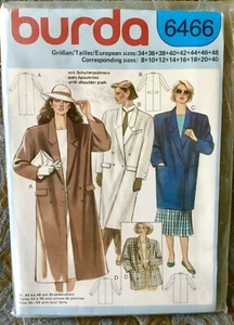 VTG Burda Sewing Pattern 6466 - Short Long Double Breasted Coat All Sizes UNCUT - Picture 1 of 2