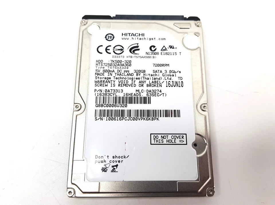 Hitachi HTS725032A9A360 320GB 2.5" 3.0GB/s SATA 7200RPM Hard Drive7K500-320 - Image 1 of 3