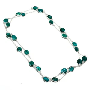 Zambian Emerald (simulated) Gemstone Necklace Handmade Elegant Chain Jewelry 36" - Picture 1 of 7