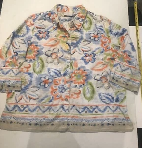 Alfred Dunner Jacket Size 20 White Orange Blue Floral 3/4 Sleeves 4732 - Picture 1 of 10