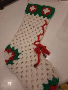 Vintage Weihnachtsstrumpf handgefertigt gehäkelt Schnürung Quaste Garn 17 Zoll schön - Bild 1 von 4