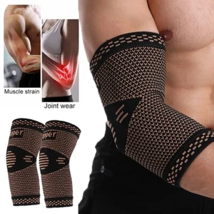 Copper Elbow Compression Sleeve Brace Support Arm Sports Arthritis Tendonitis HT - Picture 1 of 13