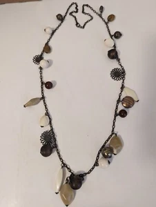 Lange Damenkette 37 Zoll Antik Gold Multicolor Perlen, Stein & Blume Halskette   - Bild 1 von 7