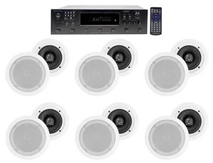 6000w (6) Zone, Home Theater Bluetooth Receiver+12) 5.25" White Ceiling Speakers - Picture 1 of 12