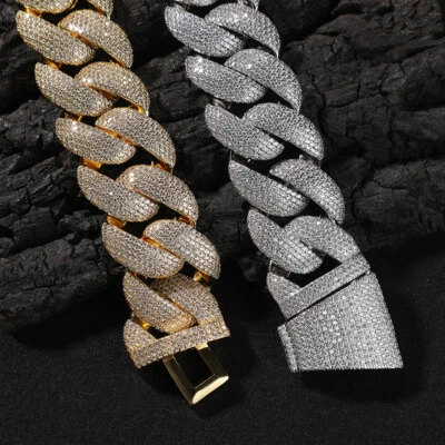 Pulsera Collar Cadena Cubana Burbuja Grande Hip Hop 28mm Circón Chapado en Oro 18k Foto 1 de 4