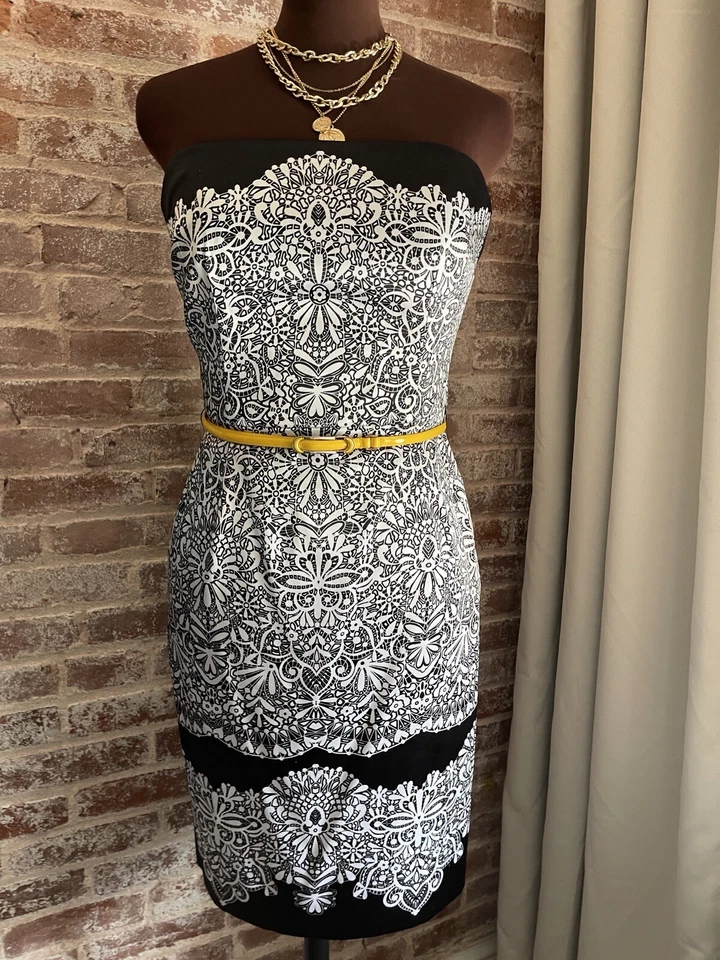 White House Black Market Floral Strapless Satin Sheath Dress Cocktail Party Sz 8 - Image 1 of 4