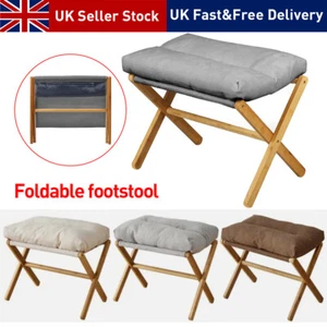 Modern Footstool Foldable Footrest Stool with Bamboo Leg &Soft Pad Living Room👍 - Picture 1 of 20
