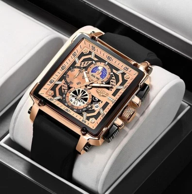 LIGE Men Watch Rectangle Sport Quartz Wristwatch Luminous Date Males Watches - Image 1 of 4