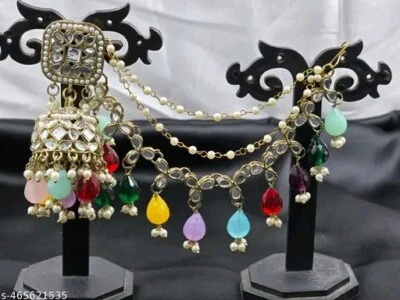 Conjunto de joyas pendientes esmaltados afganos multicolores estilo Bollywood Kundan Jhumka Foto 1 de 4