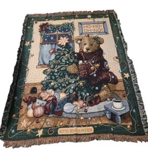 Vintage Boyds Bears & Friends Christmas Tapestry Throw Blanket Afghan 50" X 65" - Picture 1 of 8