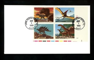 US FDC #2422-2425 NONE USPS Bulls Eye 1989 FL Dinosaurs HC Plate Block PB - Picture 1 of 2