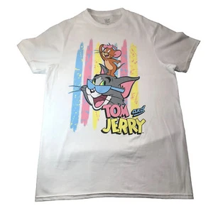 Tom & Jerry T Shirt Mens Size Medium White Graphic Cartoon Short Sleevve - Picture 1 of 3